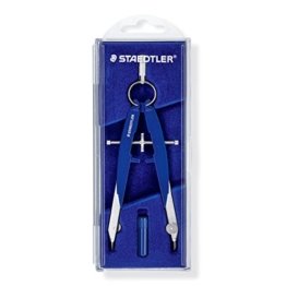 Staedtler Zirkel Mars Comfort, Geometrie-Zirkel, hohe Qualität Made in Germany, mit Spindelführung (Mitteltriebspindel), exakt und präzise, blau-silber, stabiles Etui mit Klappdeckel, 556 00 -