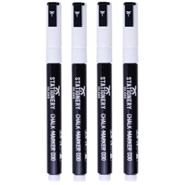 Stationery Island Kreidemarker Rundspitze 3 mm 4 Stück Weiß - Schwarzer Stiftschaft - Trocken Abwischbar -