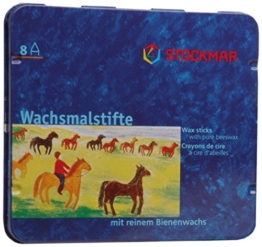 Stockmar 204884208 Wachsmalstifte (8 Stifte, wasserfest, papergewickelt, aus Bienenwachs, im Blechetui) -