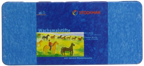 Stockmar 204884216 Wachsmalstifte (16 Stifte, wasserfest, papergewickelt, aus Bienenwachs, im Blechetui) -
