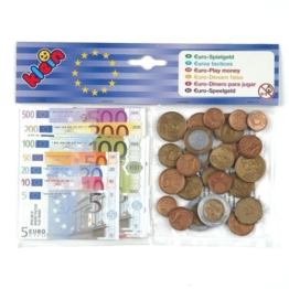 Theo Klein 239612 - Euro Kindergeld mit Kopfkarte Münzen, Scheine -