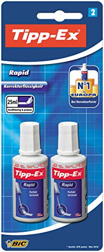 Tipp-Ex Rapid Korrekturfluid, mit Auftragsschwämmchen, Flasche à 25 ml, Blister à 2 Stück, weiß -