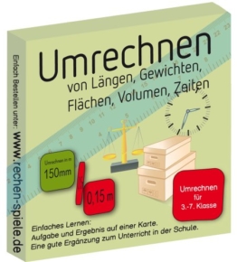 Umrechnen von Längen, Gewichten, Flächen Volumen und Zeiten, leicht lernen mit Karteikarten -