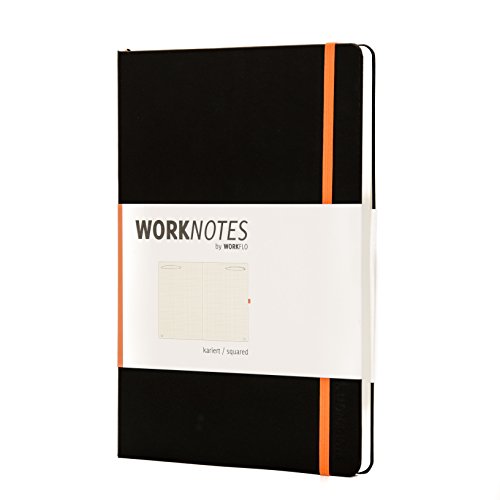 WORKNOTES - Das DIN A4 Notizbuch für Kreative und Macher,192 perforierte Seiten,100g /qm, kariert, Hard Cover, schwarz -