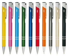 WPRO Kugelschreiber-Set Cosima 10-Stück aus Metall Großraum-Mine blau ergonomischer Griff bunte 10er Packung Farbenmix bunt: Schwarz, Champagner, Grafit, Orange, Rot, dunkelblau, Grün, Türkis, pink, gelb -
