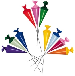 1 Stk. Schultüte 5 cm + mit Stiel - rund - Geschenktüte klein Dekoration / Zuckertüte Deko - für Schulanfang Dekotüten Tischdeko Tischdekoration Blumenstrauß Strauß -