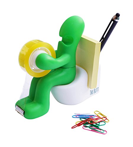 The Butt' Bürobedarf Station Klebefilmabroller Schreibtisch Zubehörhalter mit Rolle Klebeband und Büroklammern (grün) -